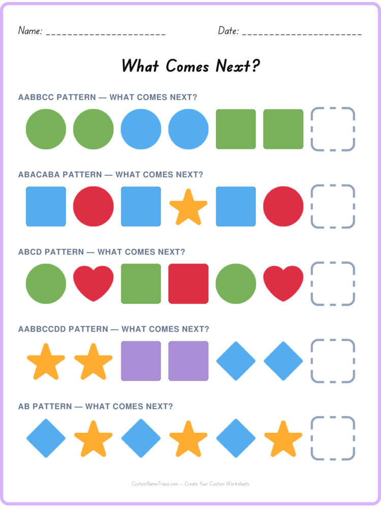 Mixed Review pattern worksheet 72 for kids
