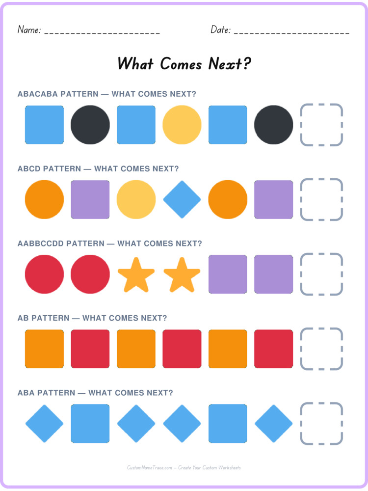 Mixed Review pattern worksheet 73 for kids