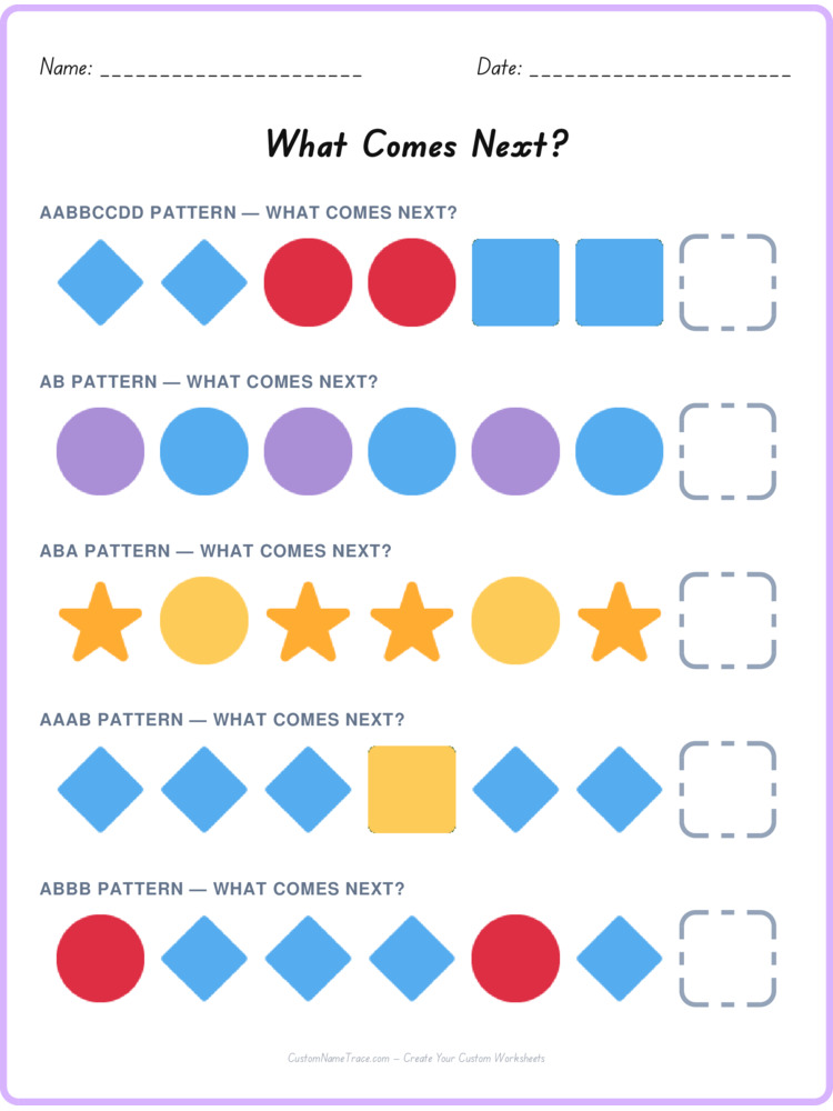 Mixed Review pattern worksheet 74 for kids