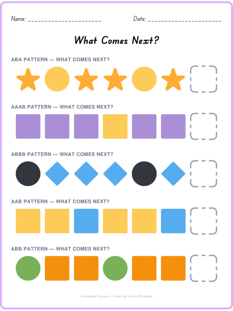 Mixed Review pattern worksheet 77 for kids