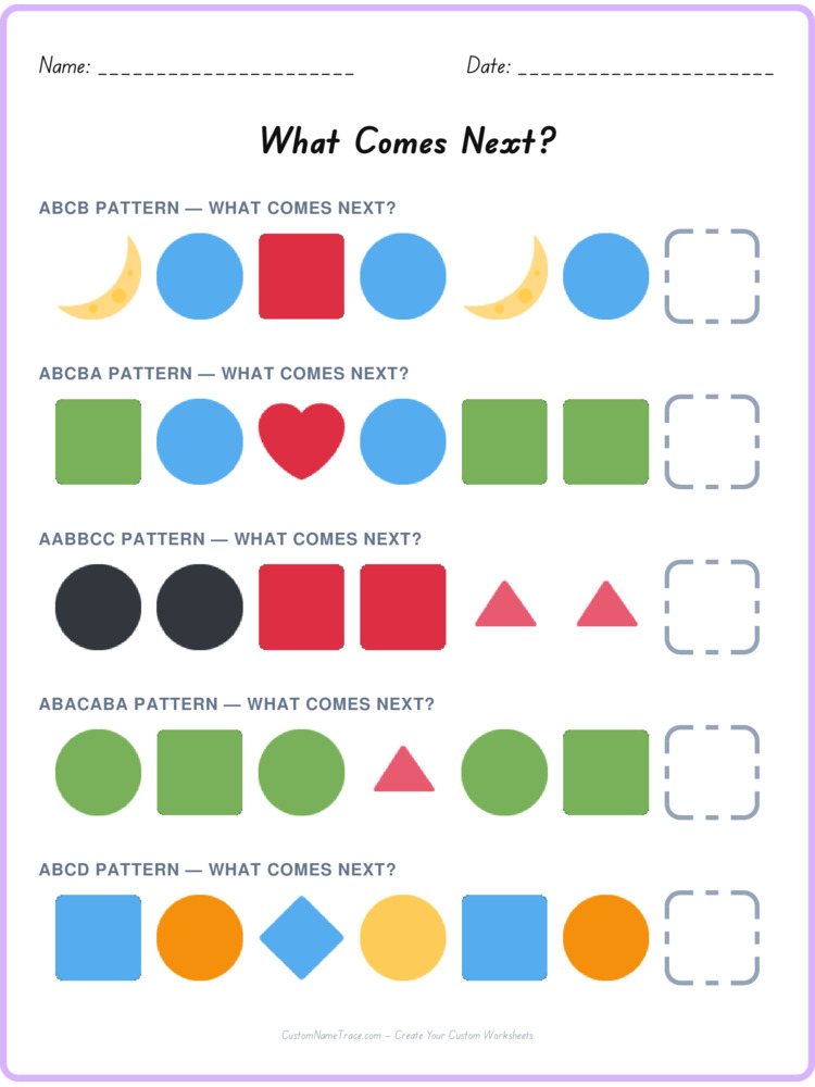 Mixed Review pattern worksheet 78 for kids