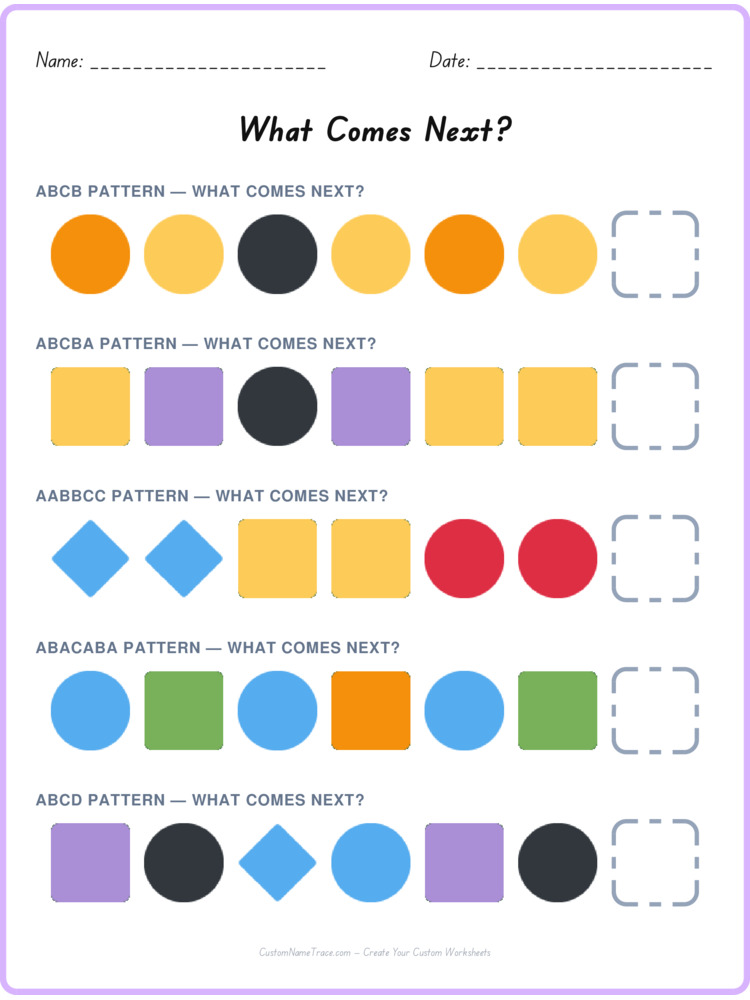 Mixed Review pattern worksheet 8 for kids