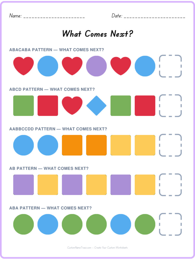 Mixed Review pattern worksheet 86 for kids