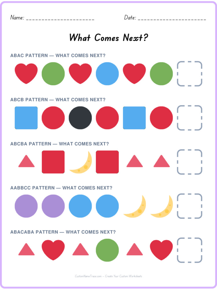 Mixed Review pattern worksheet 88 for kids