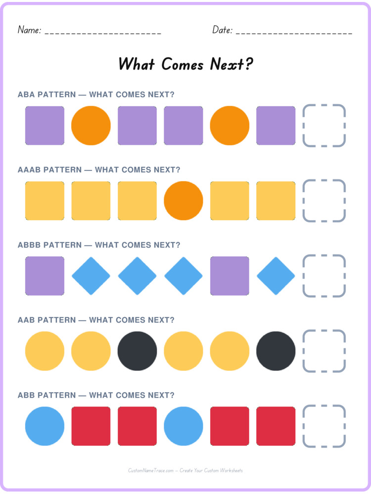 Mixed Review pattern worksheet 89 for kids