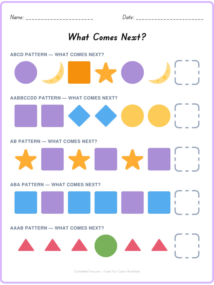 Mixed Review pattern worksheet 90 for kids