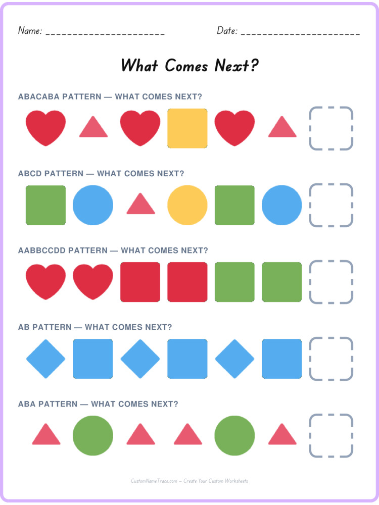 Mixed Review pattern worksheet 91 for kids