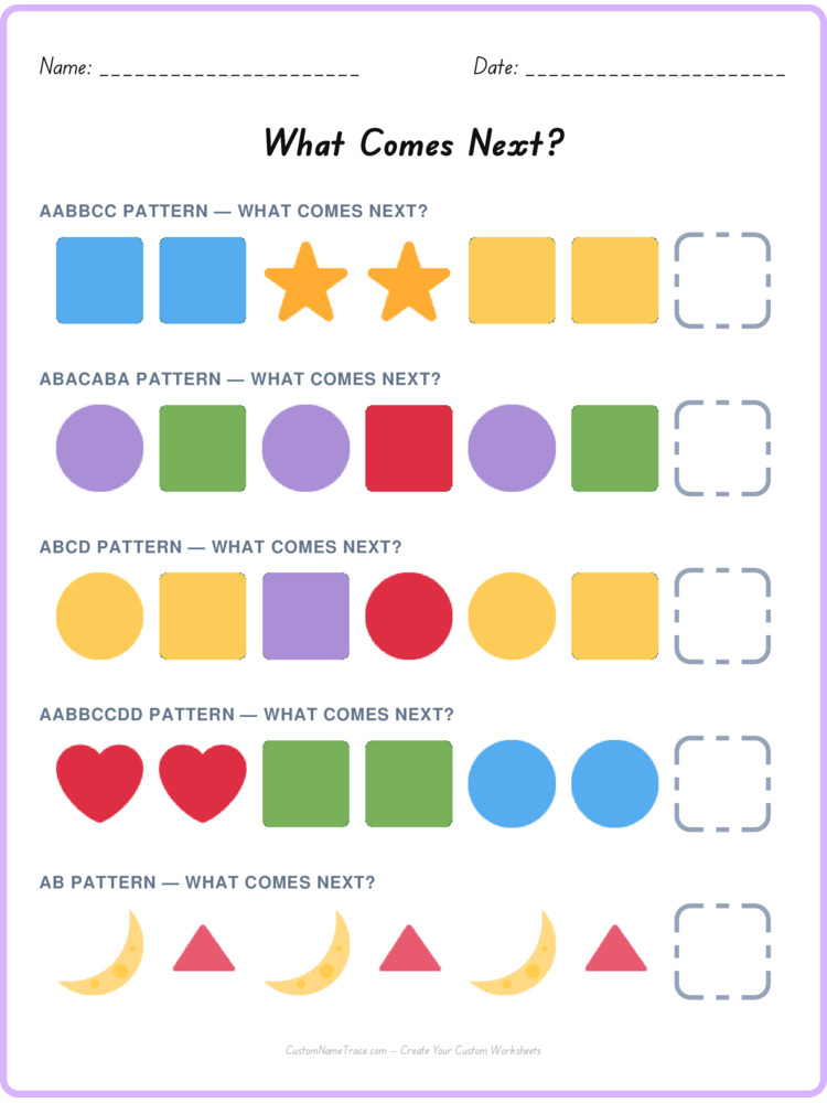 Mixed Review pattern worksheet 92 for kids