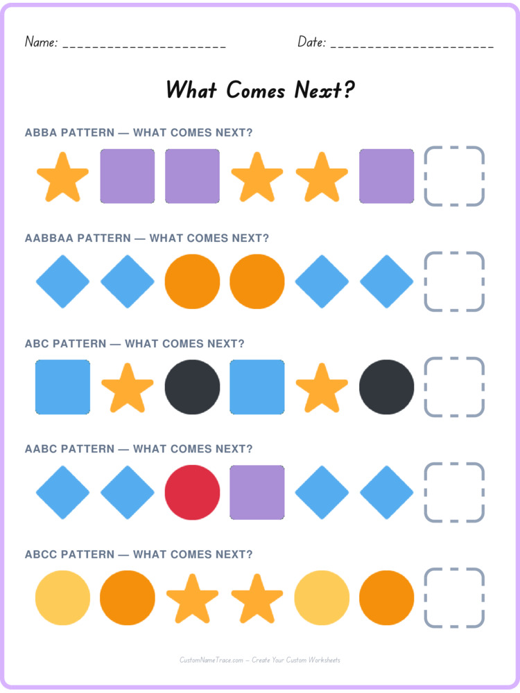 Mixed Review pattern worksheet 94 for kids