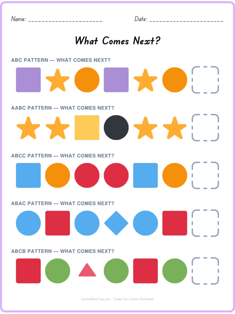 Mixed Review pattern worksheet 95 for kids
