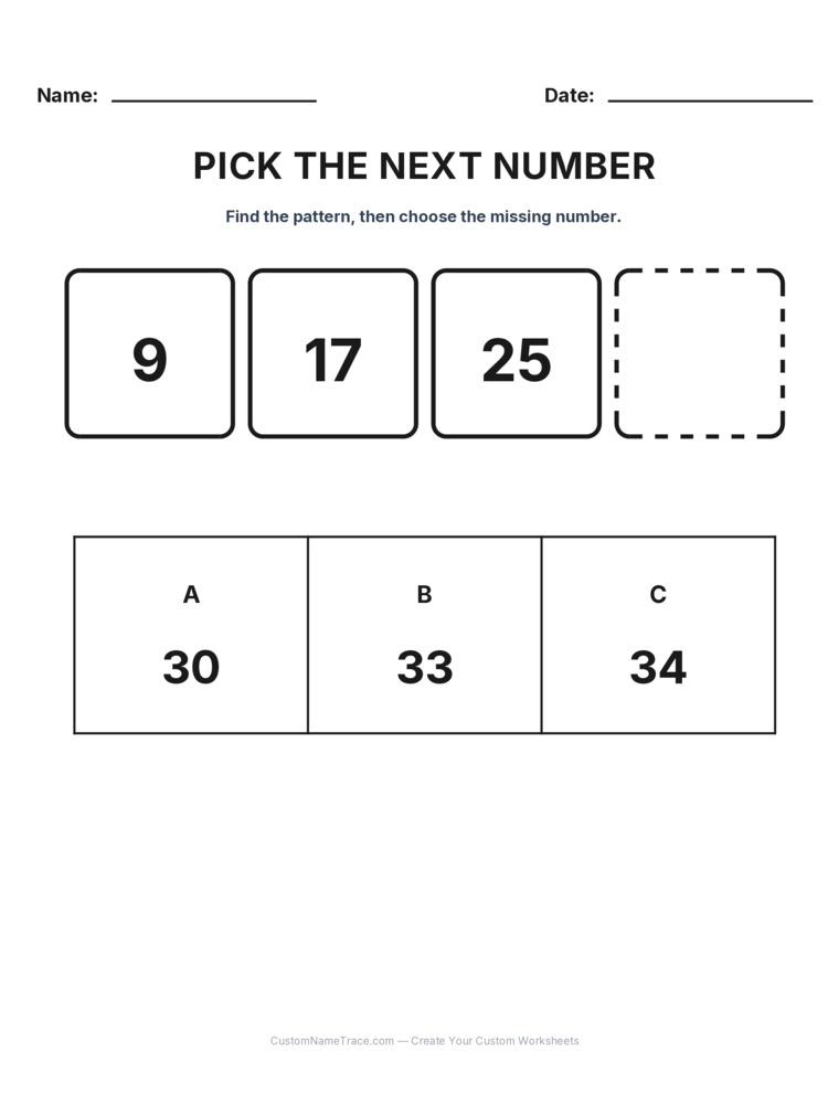 Grade 1 Pick the Next Number logic worksheet 21 for kids