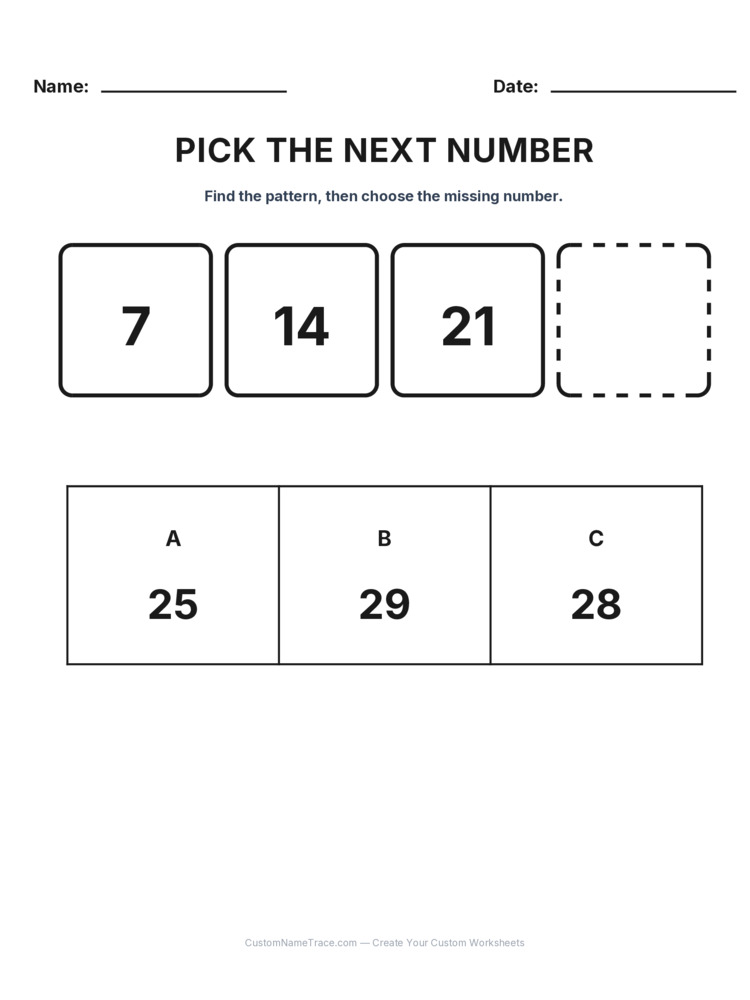 Grade 1 Pick the Next Number logic worksheet 23 for kids