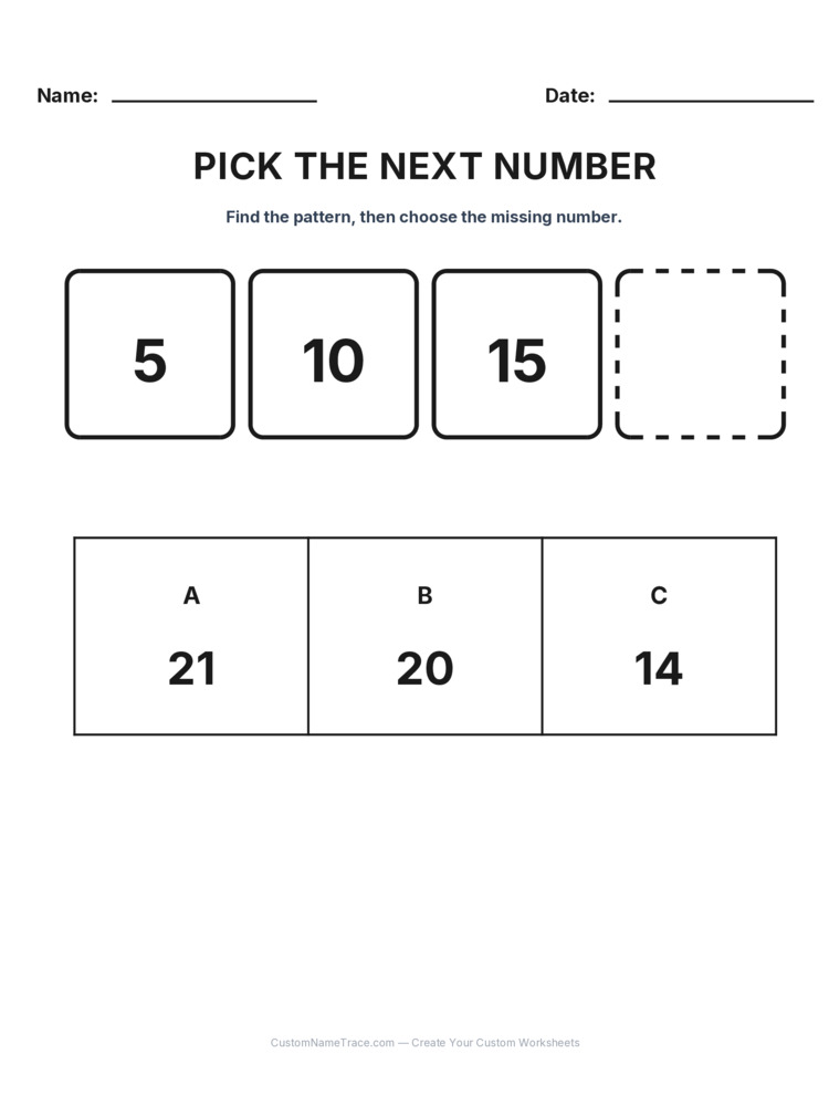 Grade 1 Pick the Next Number logic worksheet 27 for kids