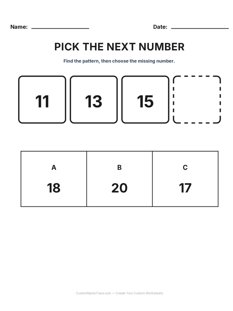 Grade 1 Pick the Next Number logic worksheet 7 for kids