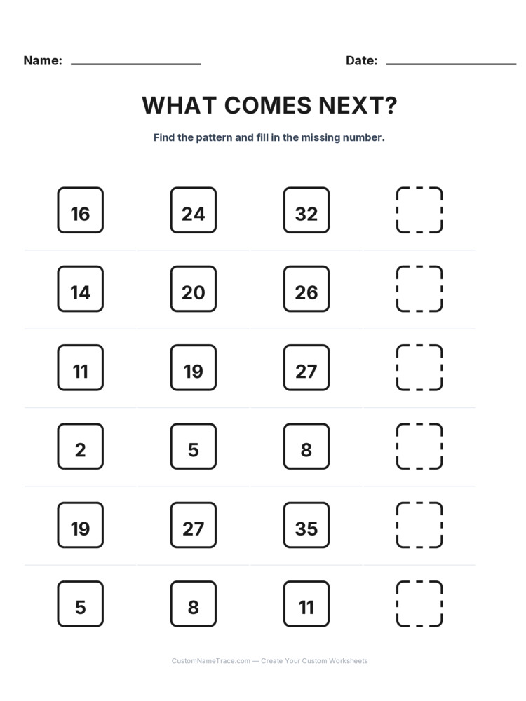Grade 2 Growing Sequence logic worksheet 12 for kids