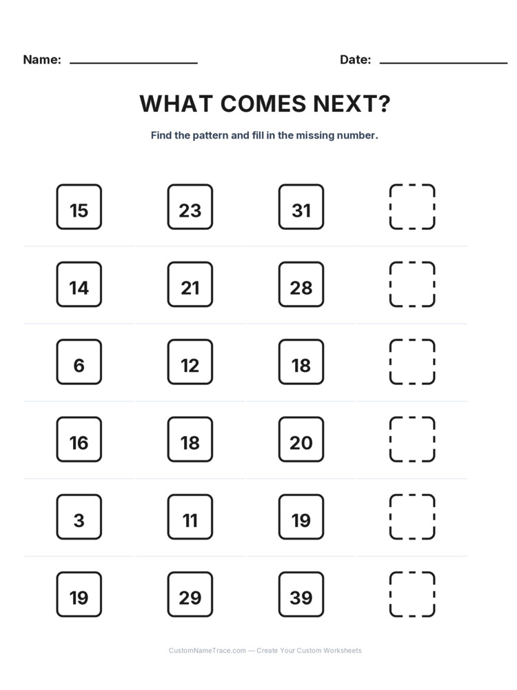 Grade 2 Growing Sequence logic worksheet 14 for kids