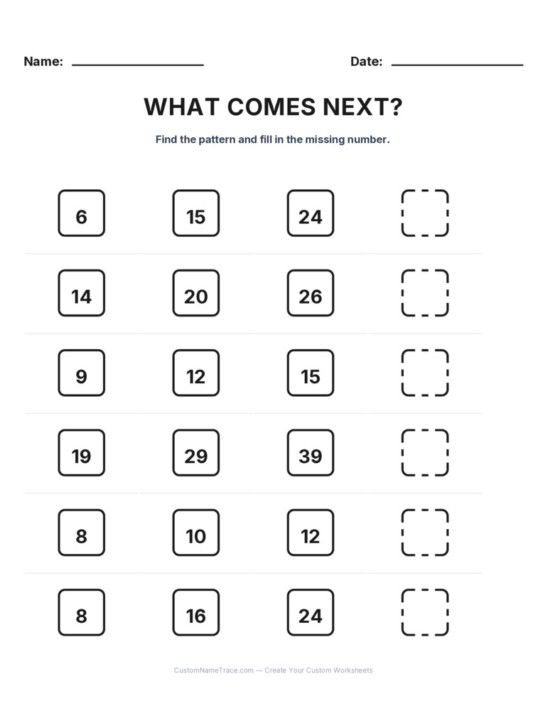 Grade 2 Growing Sequence logic worksheet 20 for kids