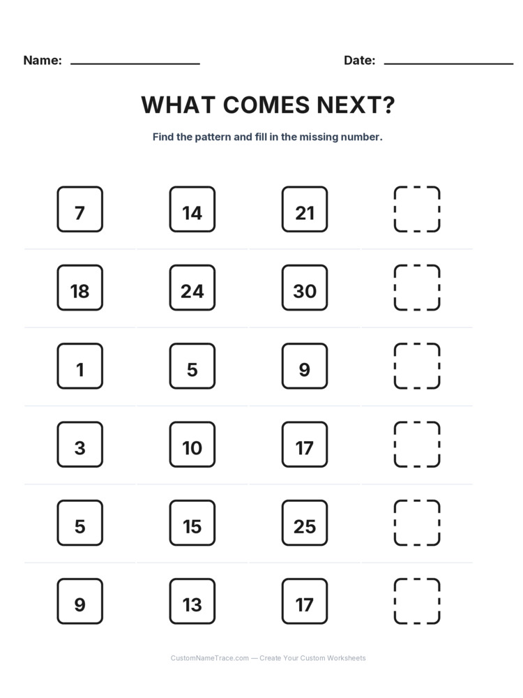 Grade 2 Growing Sequence logic worksheet 22 for kids
