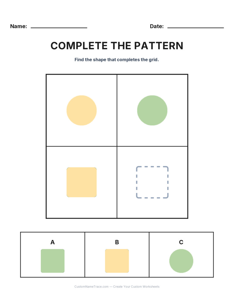 Grade 2 Complete the Pattern logic worksheet 13 for kids