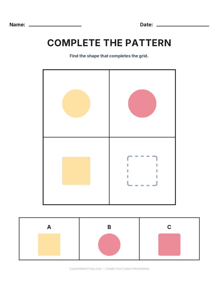 Grade 2 Complete the Pattern logic worksheet 18 for kids