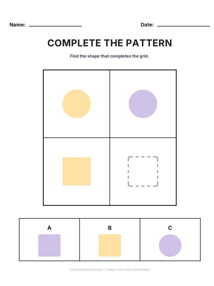 Grade 2 Complete the Pattern logic worksheet 23 for kids