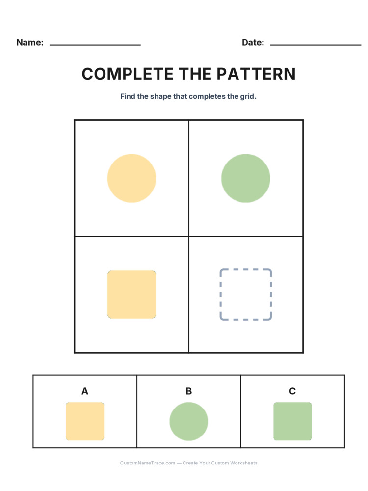 Grade 2 Complete the Pattern logic worksheet 24 for kids