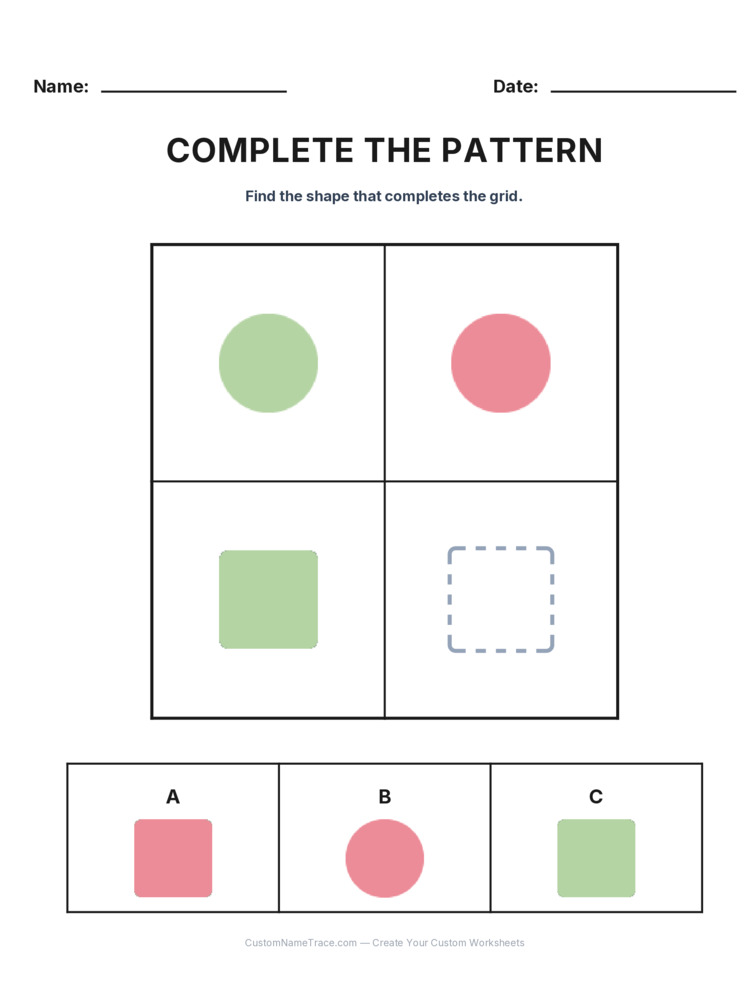 Grade 2 Complete the Pattern logic worksheet 25 for kids