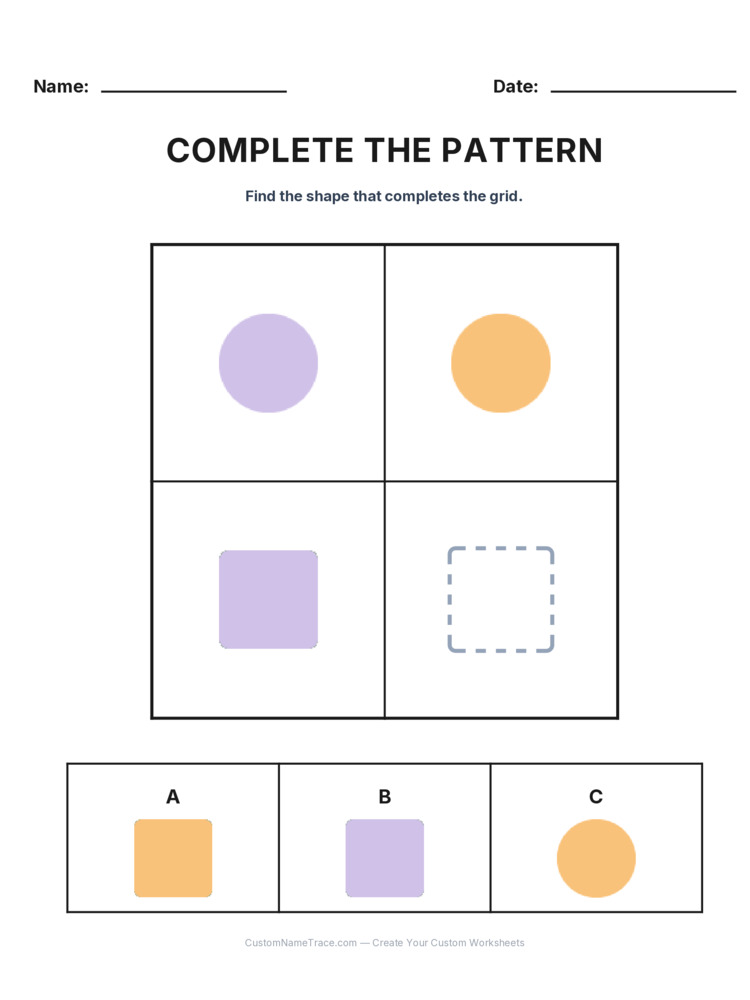 Grade 2 Complete the Pattern logic worksheet 26 for kids