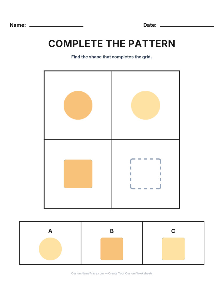 Grade 2 Complete the Pattern logic worksheet 27 for kids