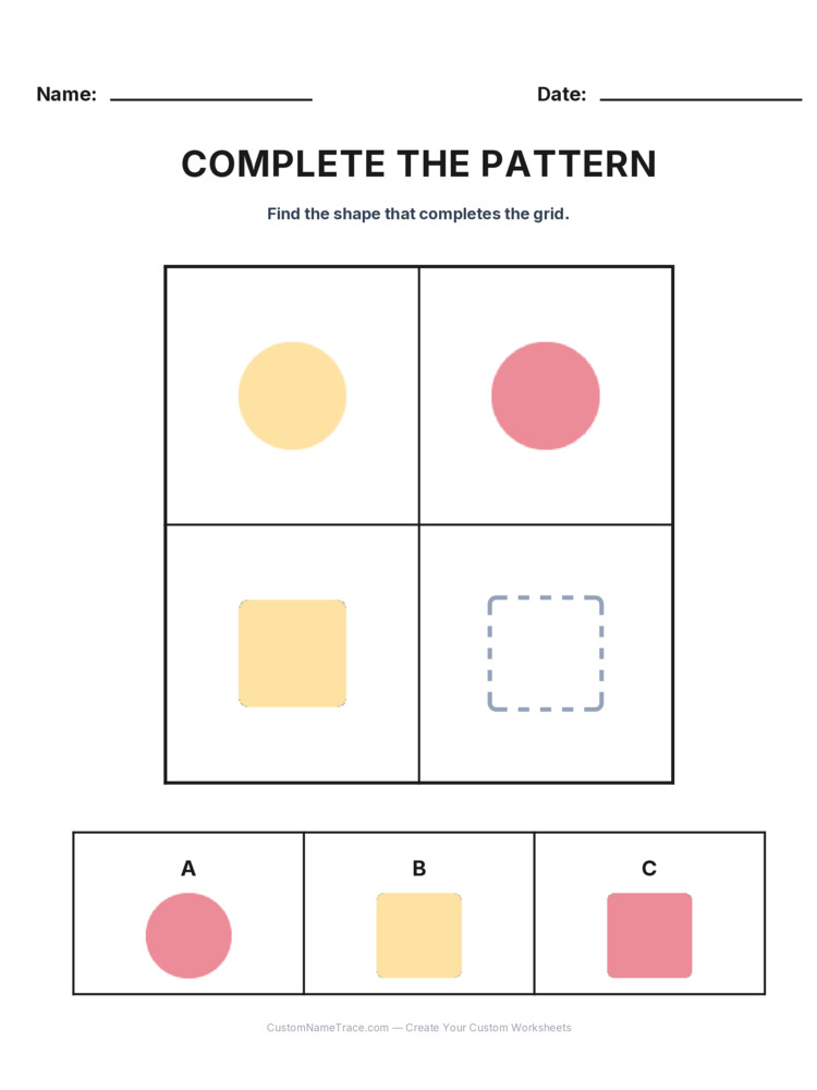Grade 2 Complete the Pattern logic worksheet 29 for kids