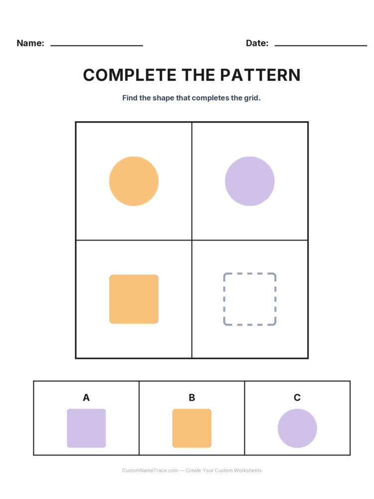 Grade 2 Complete the Pattern logic worksheet 4 for kids