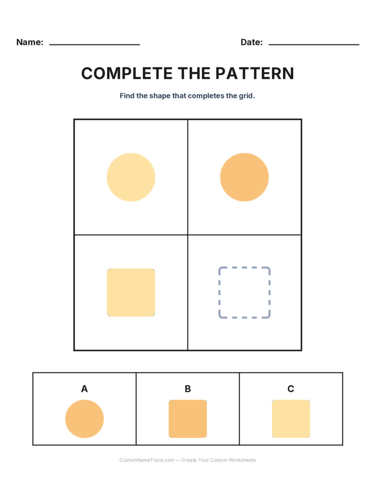 Grade 2 Complete the Pattern logic worksheet 6 for kids