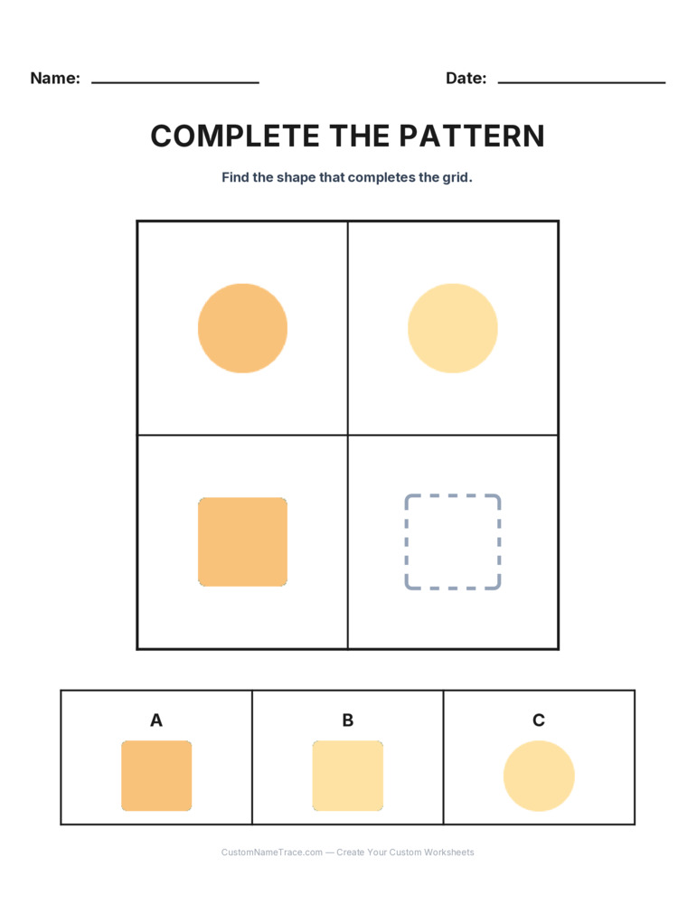 Grade 2 Complete the Pattern logic worksheet 9 for kids