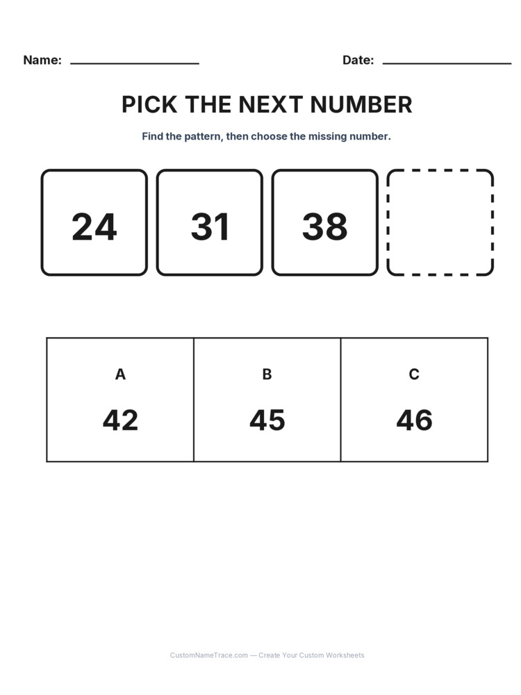 Grade 2 Pick the Next Number logic worksheet 21 for kids