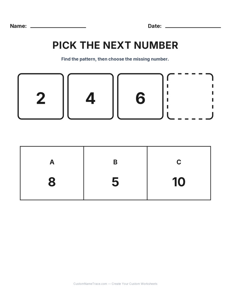 Grade 2 Pick the Next Number logic worksheet 22 for kids