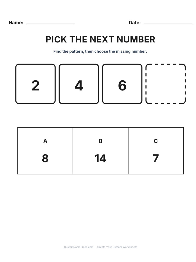 Grade 2 Pick the Next Number logic worksheet 26 for kids