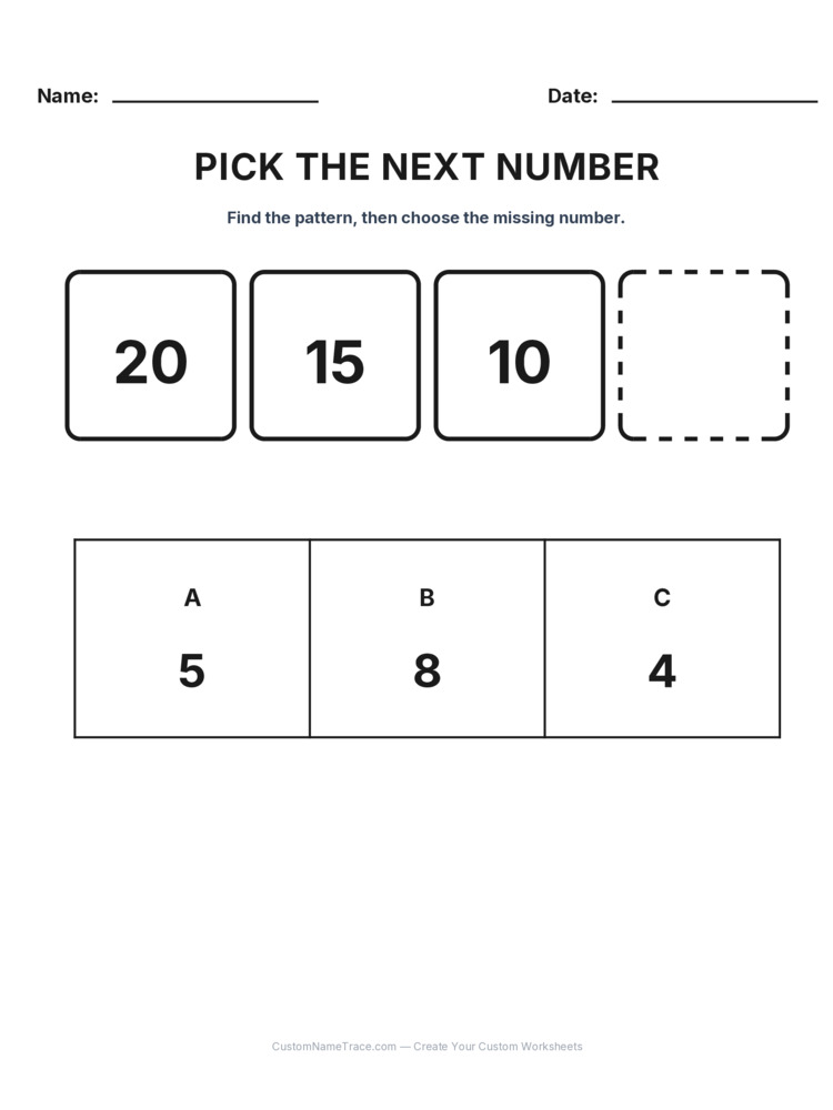 Grade 2 Pick the Next Number logic worksheet 28 for kids