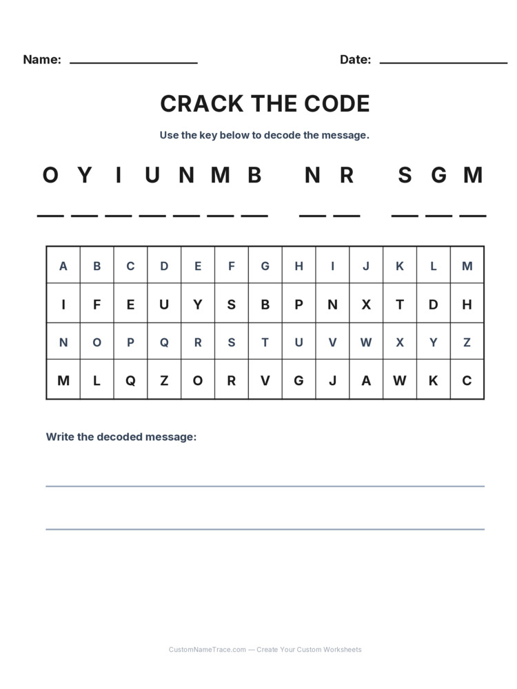Grade 3 Cryptogram logic worksheet 1 for kids