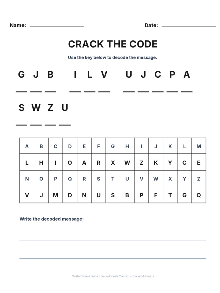 Grade 3 Cryptogram logic worksheet 10 for kids