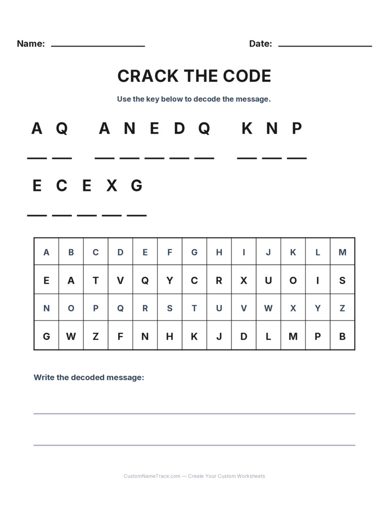 Grade 3 Cryptogram logic worksheet 11 for kids