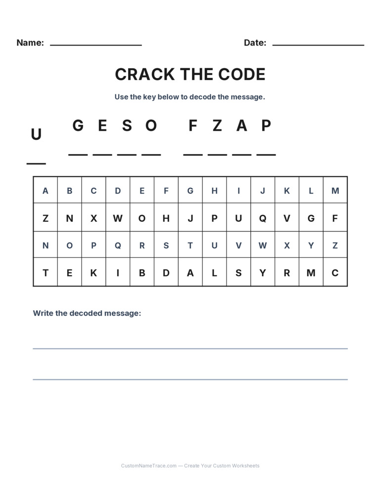 Grade 3 Cryptogram logic worksheet 12 for kids