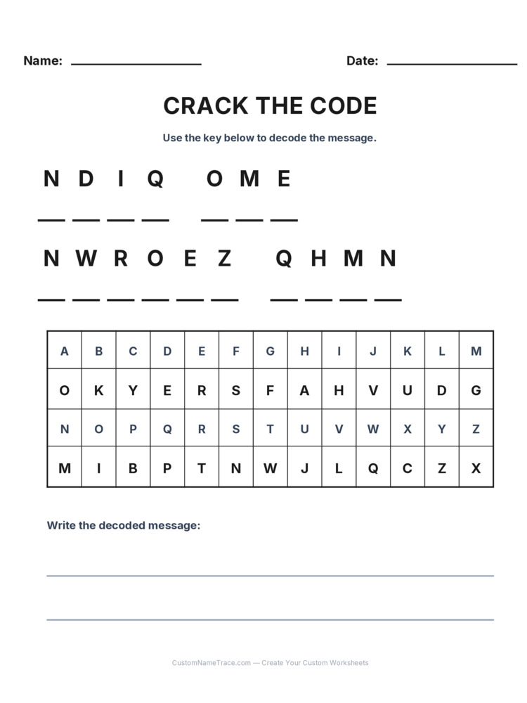 Grade 3 Cryptogram logic worksheet 13 for kids