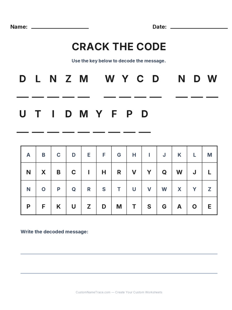 Grade 3 Cryptogram logic worksheet 14 for kids