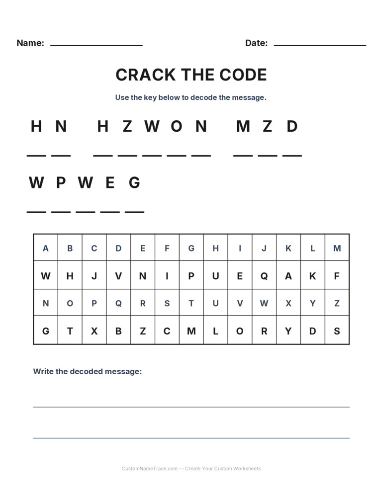 Grade 3 Cryptogram logic worksheet 15 for kids