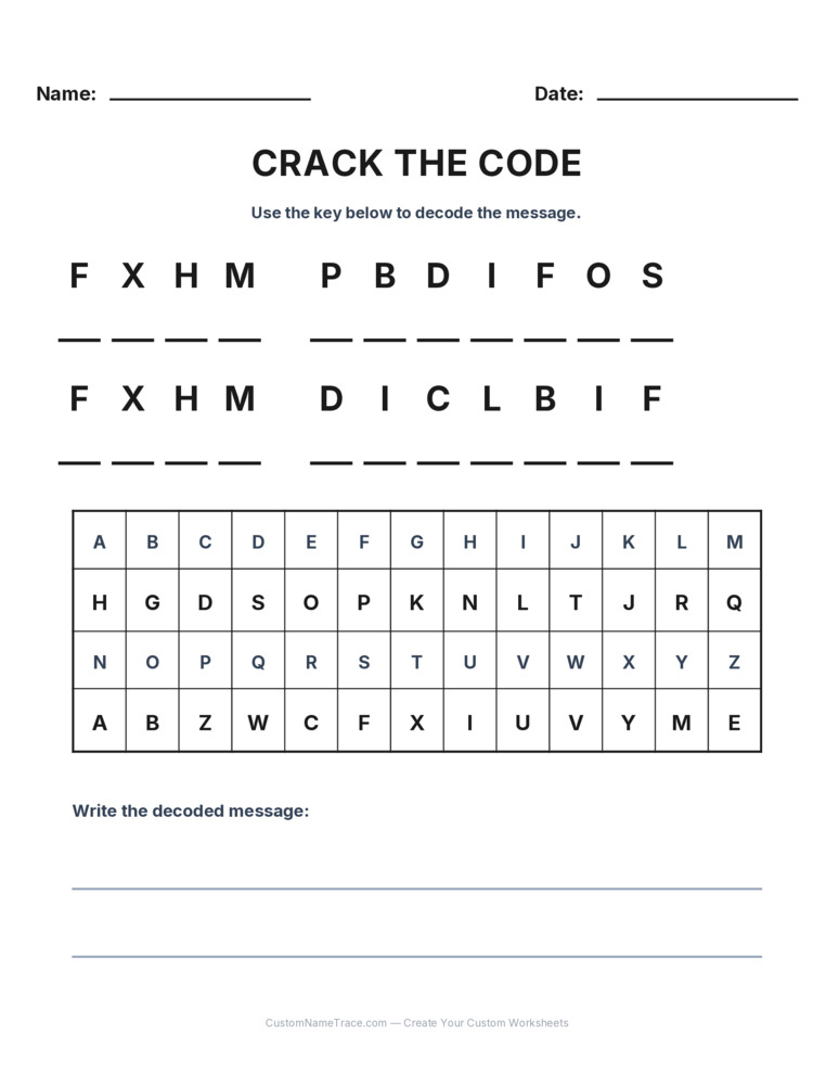 Grade 3 Cryptogram logic worksheet 16 for kids