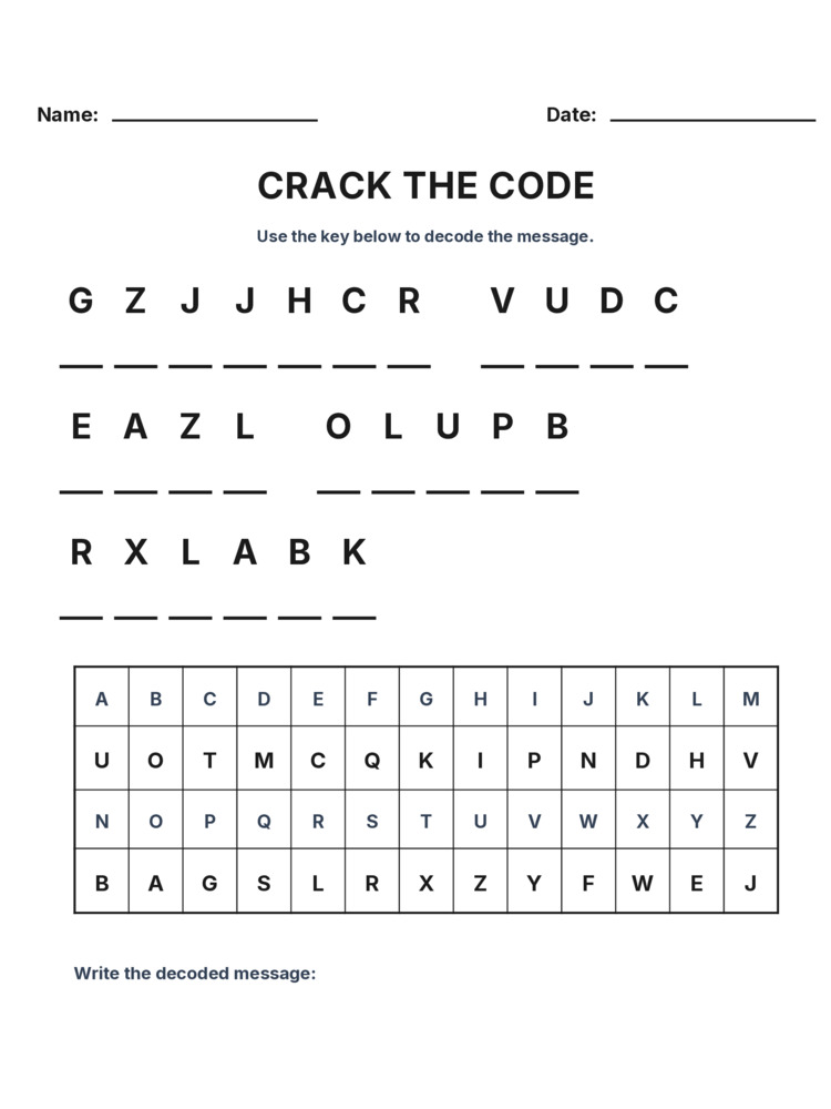 Grade 3 Cryptogram logic worksheet 17 for kids