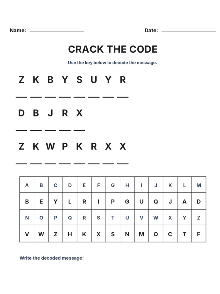 Grade 3 Cryptogram logic worksheet 18 for kids