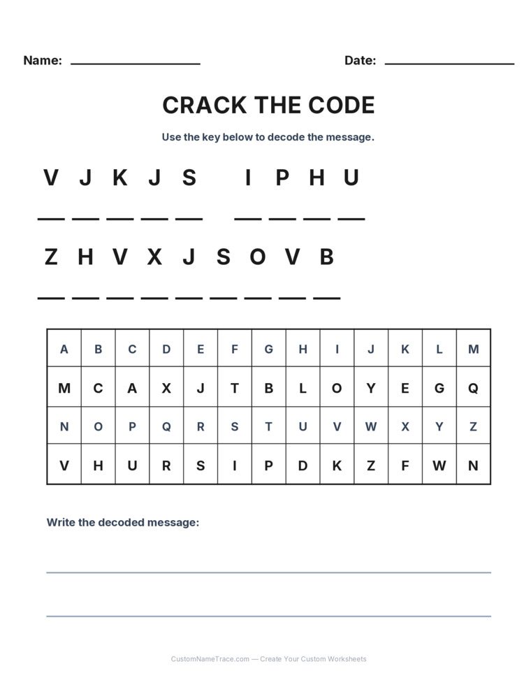 Grade 3 Cryptogram logic worksheet 19 for kids