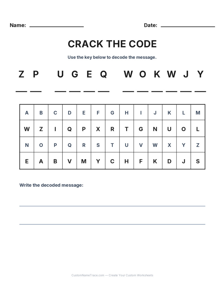Grade 3 Cryptogram logic worksheet 2 for kids