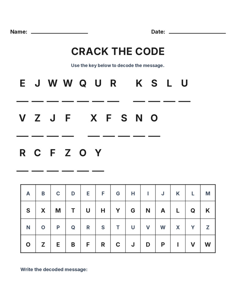 Grade 3 Cryptogram logic worksheet 20 for kids